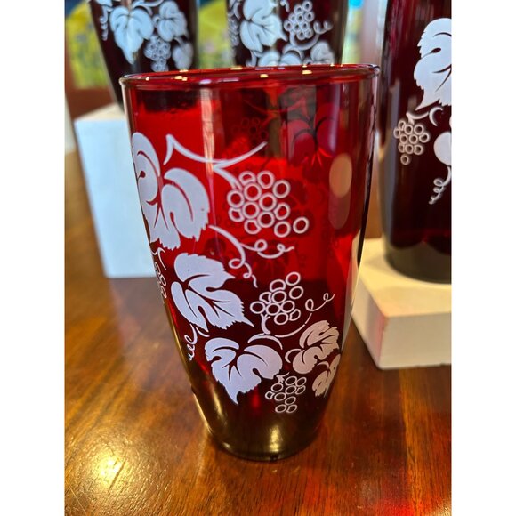 Ruby Red Anchor Hocking Grape Patterned Glass Tumblers. - Picture 10 of 12